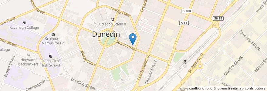 Mapa de ubicacion de Café Rue and bar en Nueva Zelanda, Otago, Dunedin City.
