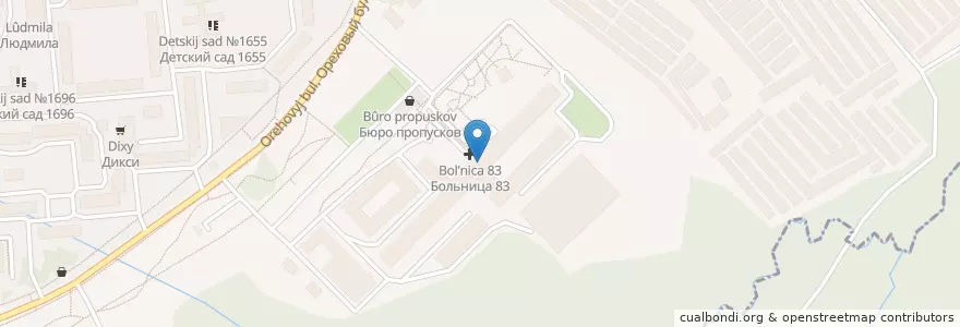 Mapa de ubicacion de Клиническая больница №83 ФМБА России en Rusland, Centraal Federaal District, Moskou, Южный Административный Округ.