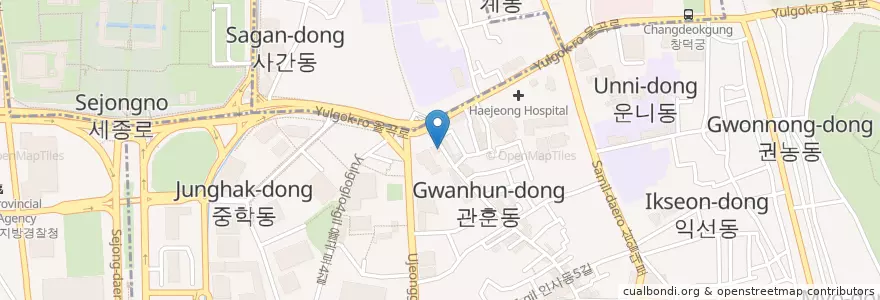 Mapa de ubicacion de 별다방미스리 인사동점 en کره جنوبی, سئول, 종로구, 종로1·2·3·4가동.