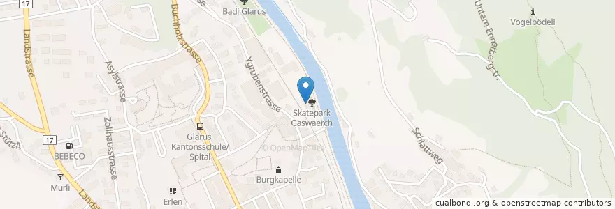 Mapa de ubicacion de Jugendhaus Gaswärch en Schweiz/Suisse/Svizzera/Svizra, Glarus, Glarus.