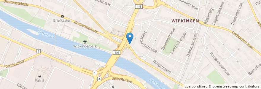 Mapa de ubicacion de Wipkingerbrunnen en Suisse, Zurich, District De Zurich, Zurich.