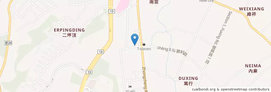 Mapa de ubicacion de 楊文忠蛋黃麵 en تايوان, مقاطعة تايوان, 苗栗縣, 苗栗市.