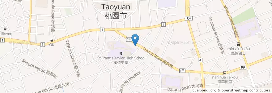 Mapa de ubicacion de 中國信託商業銀行 en Taiwan, Taoyuan, Taoyuan District.