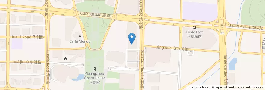 Mapa de ubicacion de 法兰西共和国驻广州总领事馆 en China, Guangdong, Guangzhou, 天河区, 猎德街道.