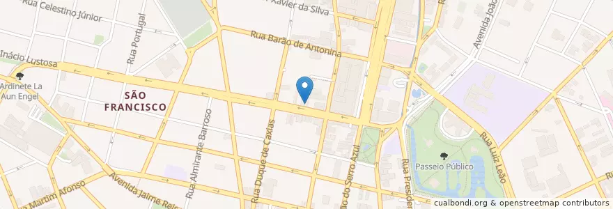 Mapa de ubicacion de Café Boulevard en ブラジル, 南部地域, パラナ, Região Geográfica Intermediária De Curitiba, Região Metropolitana De Curitiba, Microrregião De Curitiba, クリチバ.