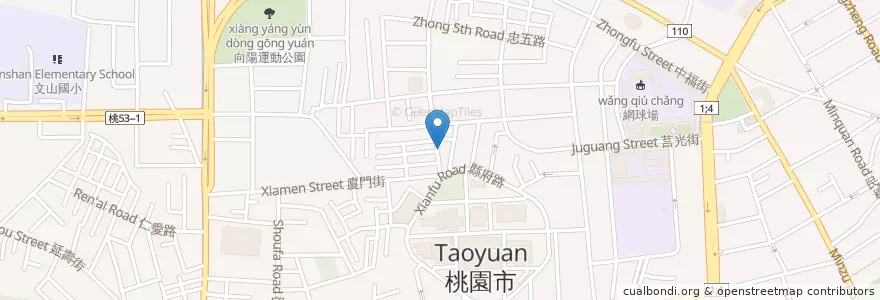 Mapa de ubicacion de 合浦刀切麵食 en تایوان, 桃園市, 桃園區.