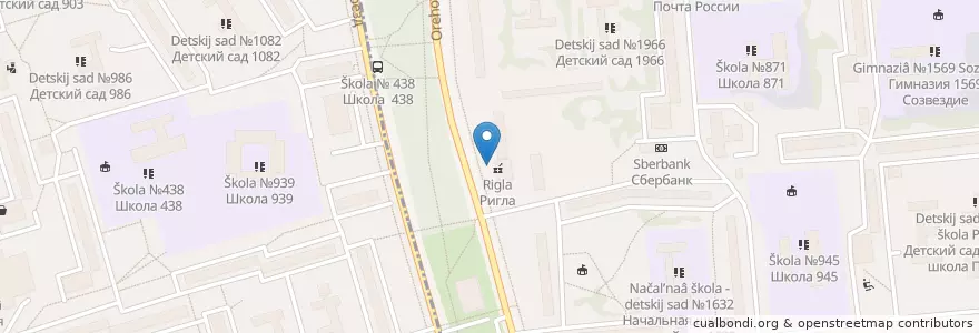 Mapa de ubicacion de Ригла en Rússia, Distrito Federal Central, Москва, Южный Административный Округ, Район Зябликово.