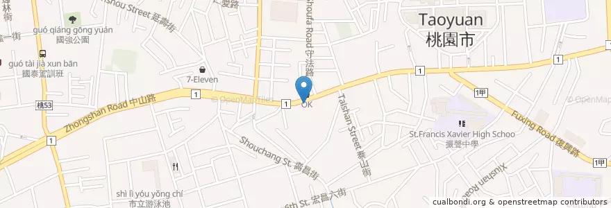 Mapa de ubicacion de 玉山商業銀行 en 타이완, 타오위안 시, 타오위안 구.