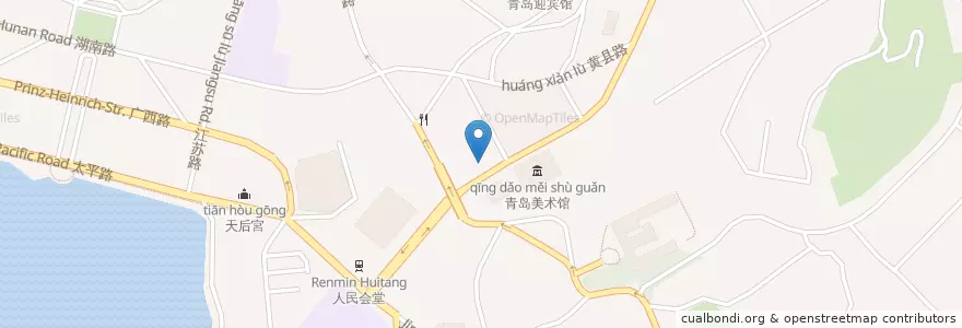 Mapa de ubicacion de 酷猫美术啤酒 en Китай, Шаньдун, 青岛市, 市南区.