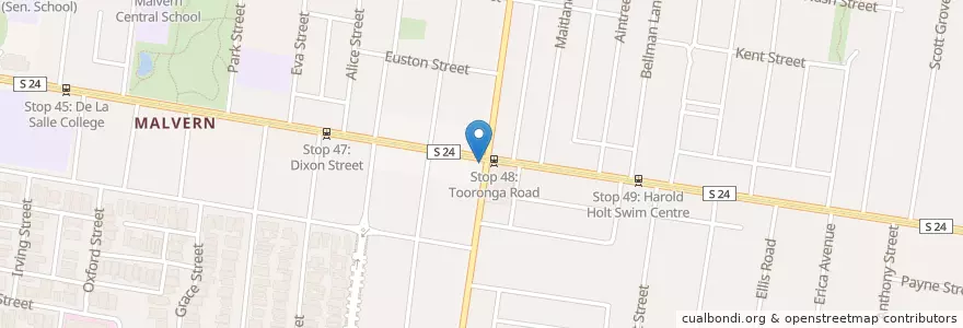 Mapa de ubicacion de Malvern Corner Pharmacy en Austrália, Victoria, City Of Stonnington.