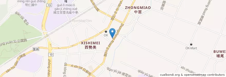 Mapa de ubicacion de 合作金庫 en Taiwan, Taiwan, 苗栗縣, 苗栗市.