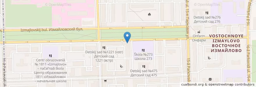 Mapa de ubicacion de Детский сад №1221 en Rusland, Centraal Federaal District, Moskou, Восточный Административный Округ, Район Восточное Измайлово.