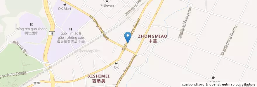 Mapa de ubicacion de 達美樂 en Taiwan, Taiwan, 苗栗縣, 苗栗市.