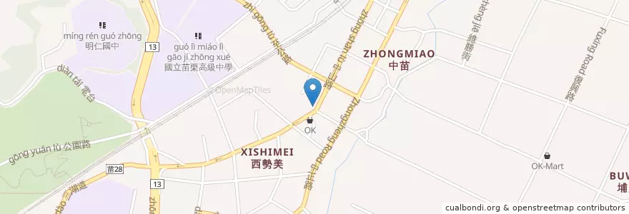 Mapa de ubicacion de 我家麵店 en Taiwán, Provincia De Taiwán, 苗栗縣, 苗栗市.