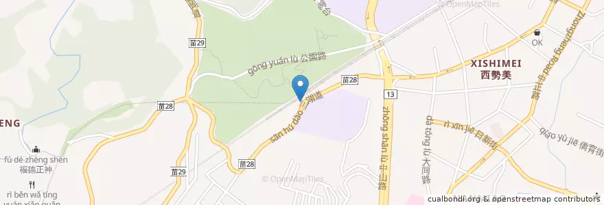 Mapa de ubicacion de 福德宮 en Taiwán, Provincia De Taiwán, 苗栗縣, 苗栗市.