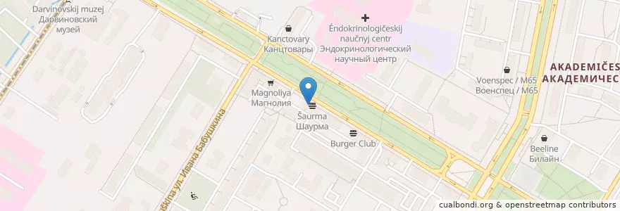 Mapa de ubicacion de OneBucksCoffee en روسيا, Центральный Федеральный Округ, Москва, Юго-Западный Административный Округ, Академический Район.
