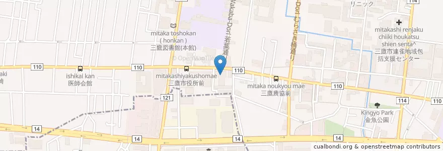 Mapa de ubicacion de 三鷹郵便局 en ژاپن, 東京都, 三鷹市.