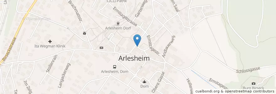 Mapa de ubicacion de Bauernmarkt Arlesheim en Schweiz/Suisse/Svizzera/Svizra, Basel-Landschaft, Bezirk Arlesheim, Arlesheim.