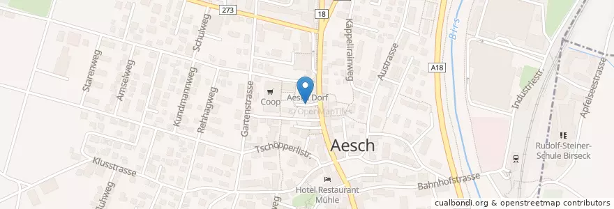 Mapa de ubicacion de Bauernmarkt Aesch en Zwitserland, Bazel-Land, Bezirk Arlesheim, Aesch.