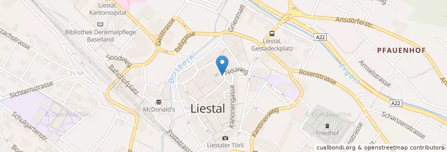 Mapa de ubicacion de Bauernmarkt Liestal en Schweiz/Suisse/Svizzera/Svizra, Basel-Landschaft, Bezirk Liestal, Liestal.