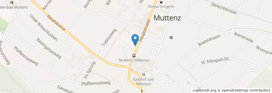 Mapa de ubicacion de Bauernmarkt Muttenz en Svizzera, Basilea Campagna, Bezirk Arlesheim, Muttenz.