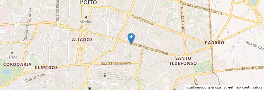 Mapa de ubicacion de Café Santiago en البرتغال, المنطقة الشمالية (البرتغال), Área Metropolitana Do Porto, بورتو, بورتو, Cedofeita, Santo Ildefonso, Sé, Miragaia, São Nicolau E Vitória.