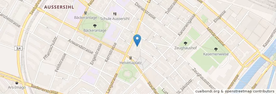 Mapa de ubicacion de Postagentur 8026 Zürich Helvetiaplatz en سويسرا, زيورخ, Bezirk Zürich, Zürich.