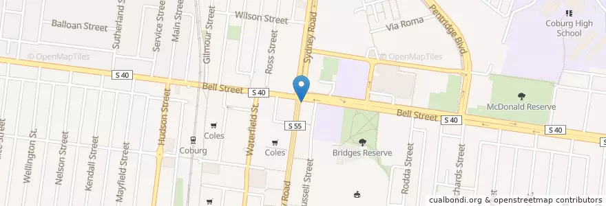 Mapa de ubicacion de Browns Corner Hotel en Avustralya, Victoria, City Of Moreland.