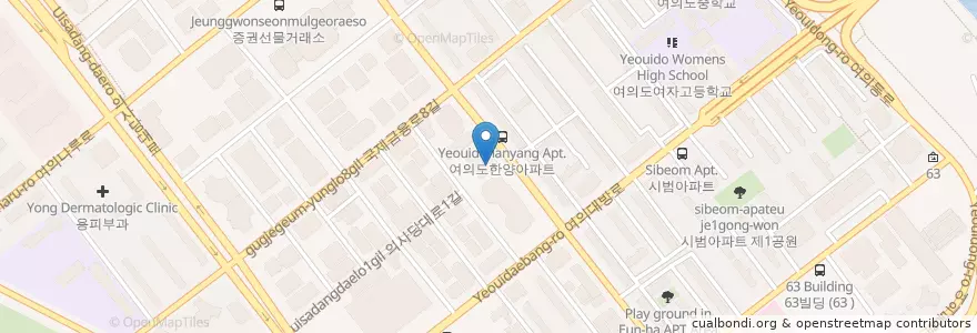 Mapa de ubicacion de 가양칼국수버섯매운탕 en 대한민국, 서울, 영등포구, 여의동.