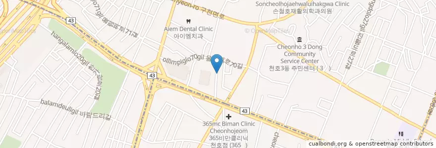 Mapa de ubicacion de 천호 무한장소 en 대한민국, 서울, 강동구, 천호동, 천호2동.