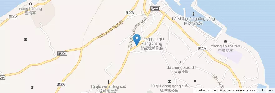 Mapa de ubicacion de 粥太太養生蔬食 en تايوان, مقاطعة تايوان, مقاطعة بينغتونغ, 琉球鄉.