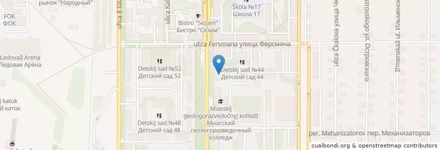 Mapa de ubicacion de Fire Burger en 러시아, Уральский Федеральный Округ, 첼랴빈스크 주, Миасский Городской Округ.