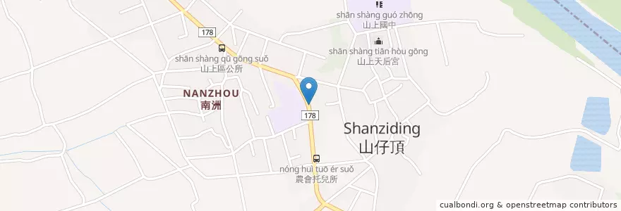 Mapa de ubicacion de 山上郵局 en Taiwan, 臺南市, 山上區.