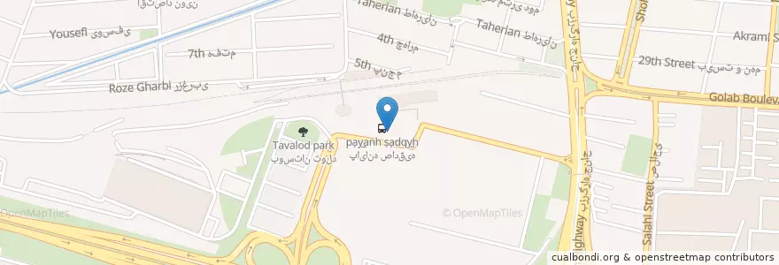 Mapa de ubicacion de پایانه اتوبوس صادقیه en İran, Tahran Eyaleti, شهرستان تهران, Tahran, بخش مرکزی شهرستان تهران.