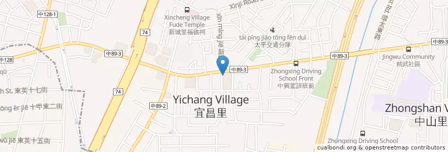 Mapa de ubicacion de 遊樂大樓廣東粥 en 台湾, 台中市, 太平区.