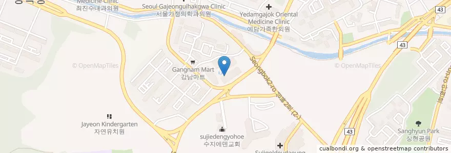 Mapa de ubicacion de 가장맛있는족발 en 대한민국, 경기도, 용인시, 수지구.