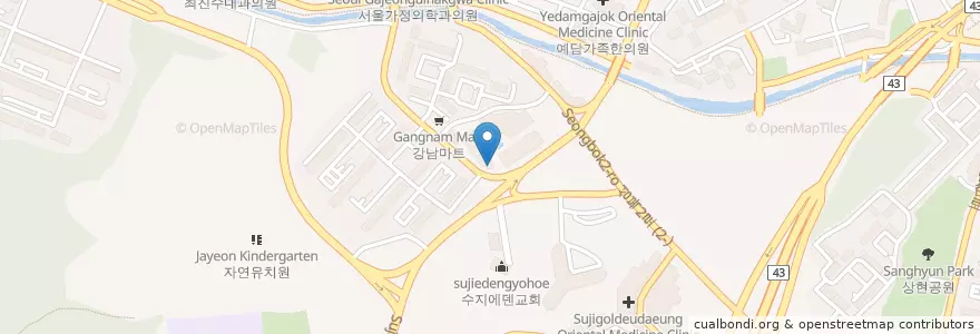 Mapa de ubicacion de 깐부치킨 en Güney Kore, 경기도, 용인시, 수지구.