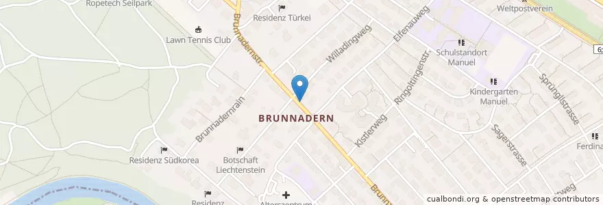 Mapa de ubicacion de Briefeinwurf Bern, Bushaltestelle en Suiza, Berna, Verwaltungsregion Bern-Mittelland, Verwaltungskreis Bern-Mittelland, Bern.