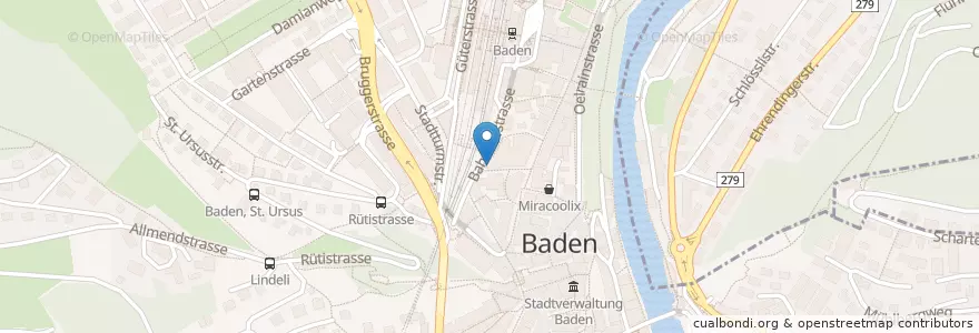 Mapa de ubicacion de Colombo en Suíça, Aargau, Bezirk Baden, Baden.