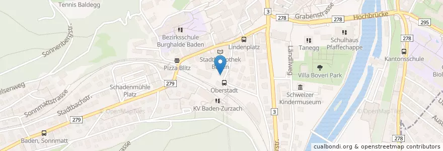 Mapa de ubicacion de Oberstadt - Borgo Antico en Schweiz, Aargau, Bezirk Baden, Baden.