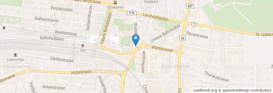 Mapa de ubicacion de TopPharm St. Peter Apotheke en Schweiz/Suisse/Svizzera/Svizra, Sankt Gallen, Wahlkreis Wil, Wil (Sg).
