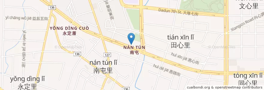 Mapa de ubicacion de 星巴克 en 타이완, 타이중 시, 난툰 구.