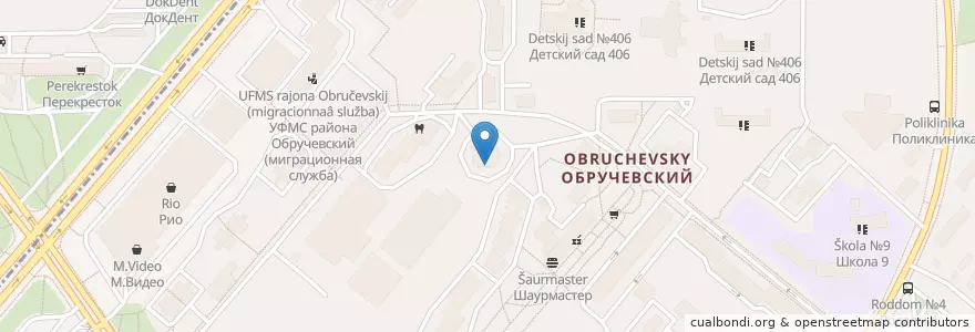 Mapa de ubicacion de Мособлбанк en Rússia, Distrito Federal Central, Москва, Юго-Западный Административный Округ, Обручевский Район.