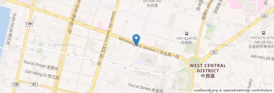 Mapa de ubicacion de Autumn舒芙蕾熱·鬆餅 en 臺灣, 臺南市, 中西區.
