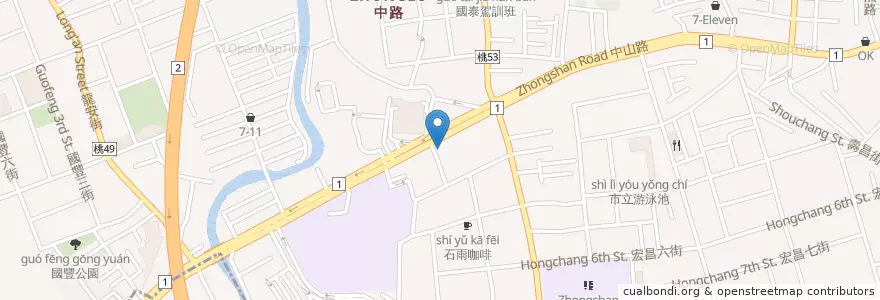 Mapa de ubicacion de 合作金庫商業銀行 en 타이완, 타오위안 시, 타오위안 구.