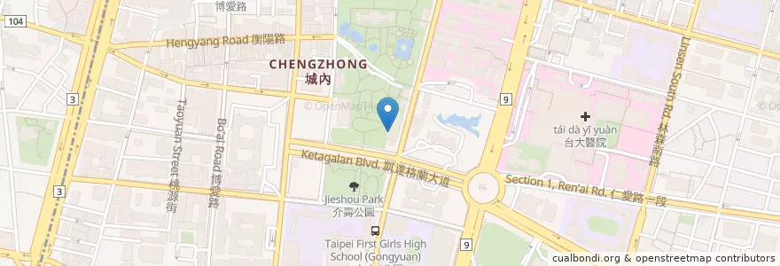 Mapa de ubicacion de 二二八庭園咖啡館 en 타이완, 신베이 시, 타이베이시, 중정 구.