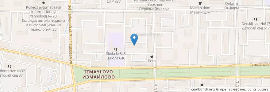 Mapa de ubicacion de Детский сад №1127 (встр) en Rusland, Centraal Federaal District, Moskou, Восточный Административный Округ, Район Измайлово.