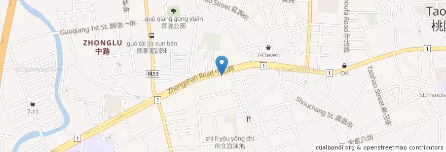 Mapa de ubicacion de 大樹連鎖藥局 en 타이완, 타오위안 시, 타오위안 구.