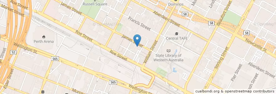 Mapa de ubicacion de Connections Night Club en 오스트레일리아, Western Australia, City Of Perth.