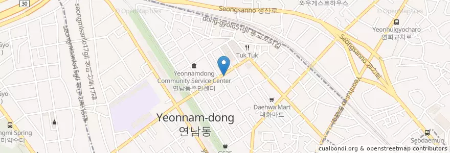 Mapa de ubicacion de earth us en 대한민국, 서울, 마포구, 연남동, 연희동.